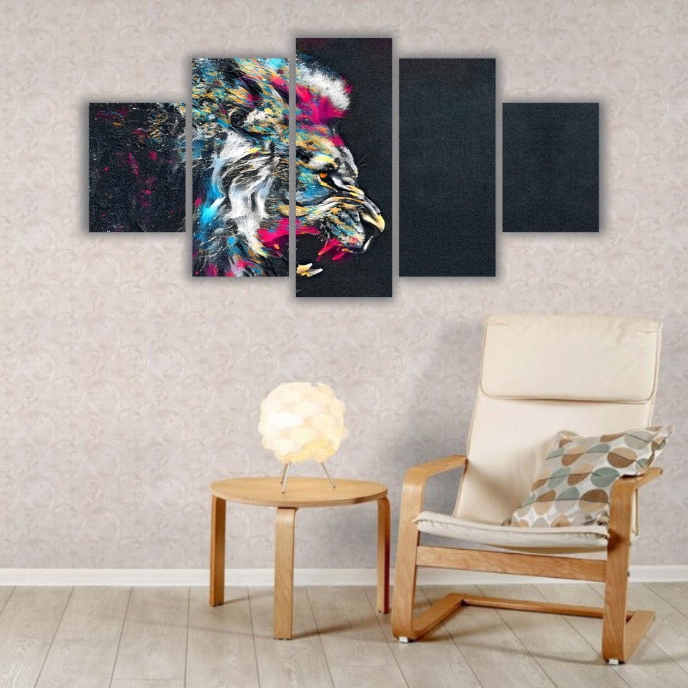 Quadro decorativo Aquarela Leão colorido Feroz - Quadros Decorativos para Sala | Display de Festa Infantil