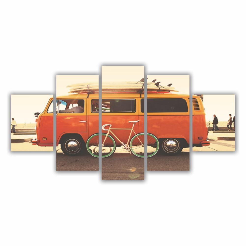 Quadro Decorativo Vintage Praia Kombi Laranja Surf - Quadros Decorativos para Sala | Display de Festa Infantil