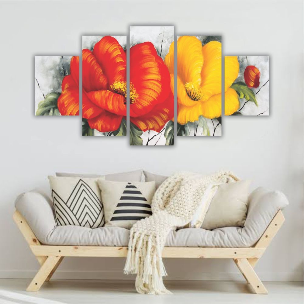 Quadro Decorativo Floral Flores Vermelhas e Amarelas 3 - Quadros Decorativos para Sala | Display de Festa Infantil
