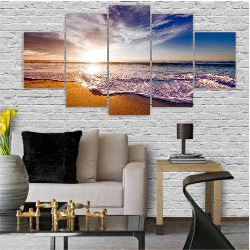 Quadros Decorativos Mosaico Mdf Pôr Do Sol Praia Azul 115x60m - Quadros Decorativos para Sala | Display de Festa Infantil