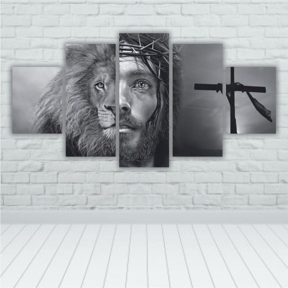 Quadros Decorativos Leão Juda E Jesus Faces Preto e Branco - Quadros Decorativos para Sala | Display de Festa Infantil
