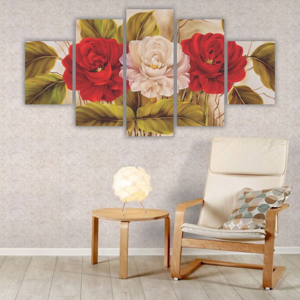 Quadro Decorativo Floral Rosas Brancas e Vermelhas - Quadros Decorativos para Sala | Display de Festa Infantil