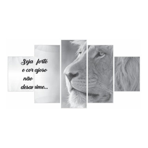 Quadros Decorativos Leão Preto E Branco Seja Forte 115x60 - Quadros Decorativos para Sala | Display de Festa Infantil