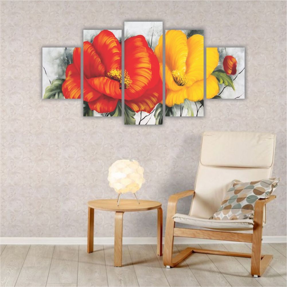 Quadro Decorativo Floral Flores Vermelhas e Amarelas 3 - Quadros Decorativos para Sala | Display de Festa Infantil