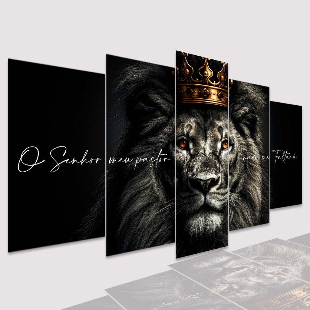 Quadro Decorativo Leão 0 Senhor é meu Pastor nada me faltará - Quadros Decorativos para Sala | Display de Festa Infantil