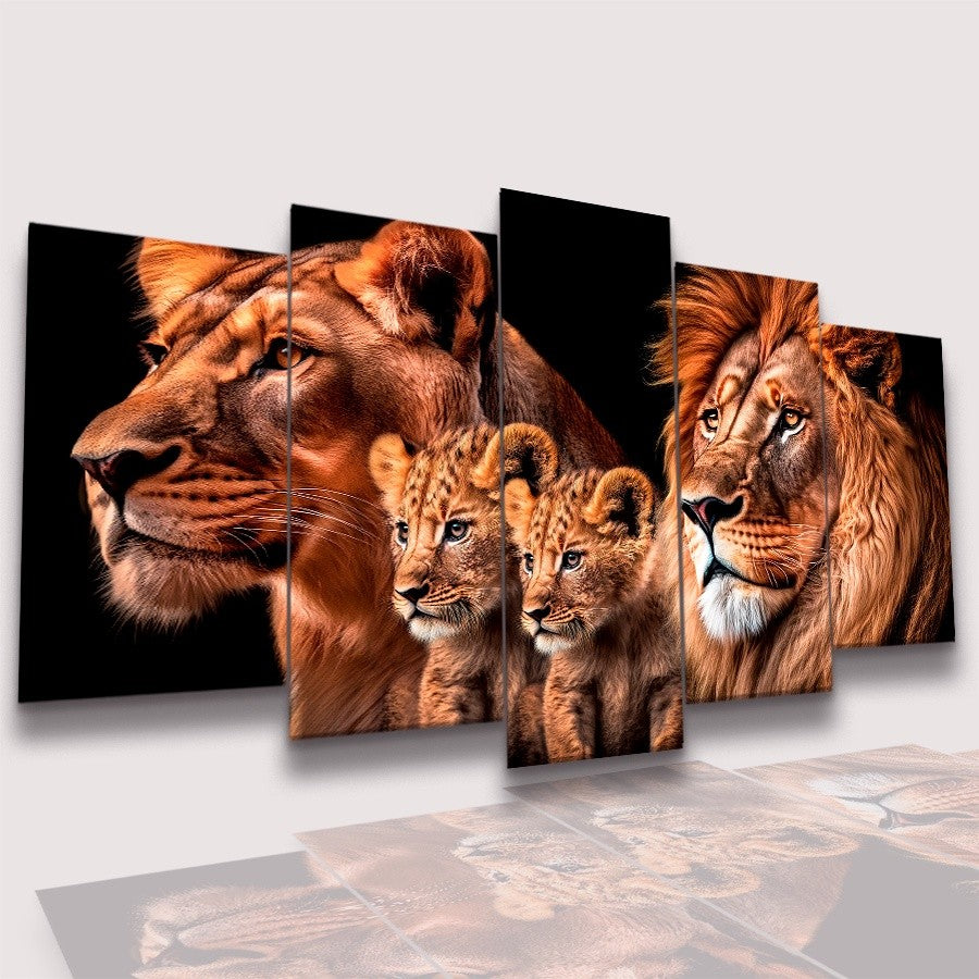 Quadro Decorativo Mosaico Leões com 2 filhotes - Quadros Decorativos para Sala | Display de Festa Infantil