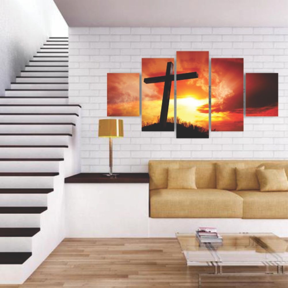 Quadros Decorativos Religioso Por do Sol Cruz - Quadros Decorativos para Sala | Display de Festa Infantil