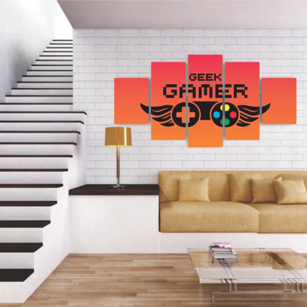 Quadros Decorativos MDF Gamer Geek Controle Laranja Sala Quarto - Quadros Decorativos para Sala | Display de Festa Infantil