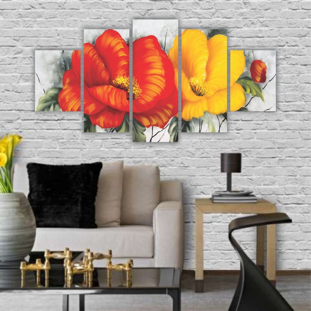 Quadro Decorativo Floral Flores Vermelhas e Amarelas 3 - Quadros Decorativos para Sala | Display de Festa Infantil