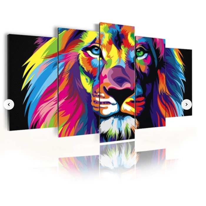 Quadros Decorativos Mosaico MDF Leão Colorido - Quadros Decorativos para Sala | Display de Festa Infantil