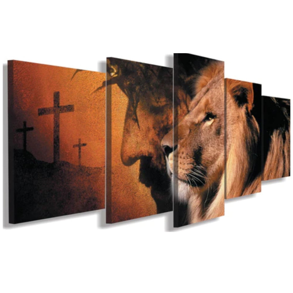 Kit Quadros Decorativos Sala Leão De Judá E Jesus Mais Cruz - Quadros Decorativos para Sala | Display de Festa Infantil
