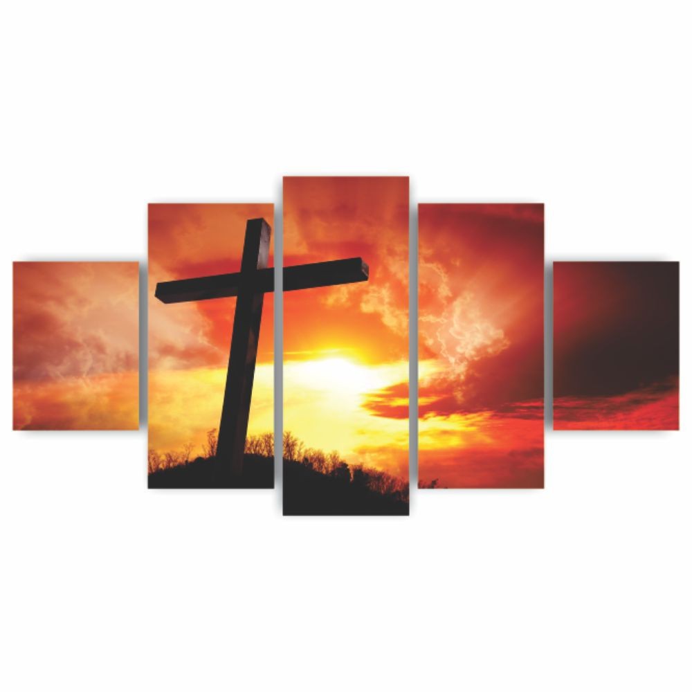 Quadros Decorativos Religioso Por do Sol Cruz - Quadros Decorativos para Sala | Display de Festa Infantil