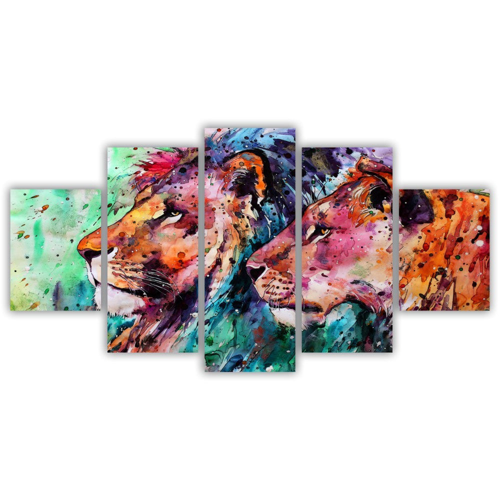 Quadros Decorativos Mosaico Mdf Leão Colorido Aquarela Sala Quarto 115x60cm - Quadros Decorativos para Sala | Display de Festa Infantil