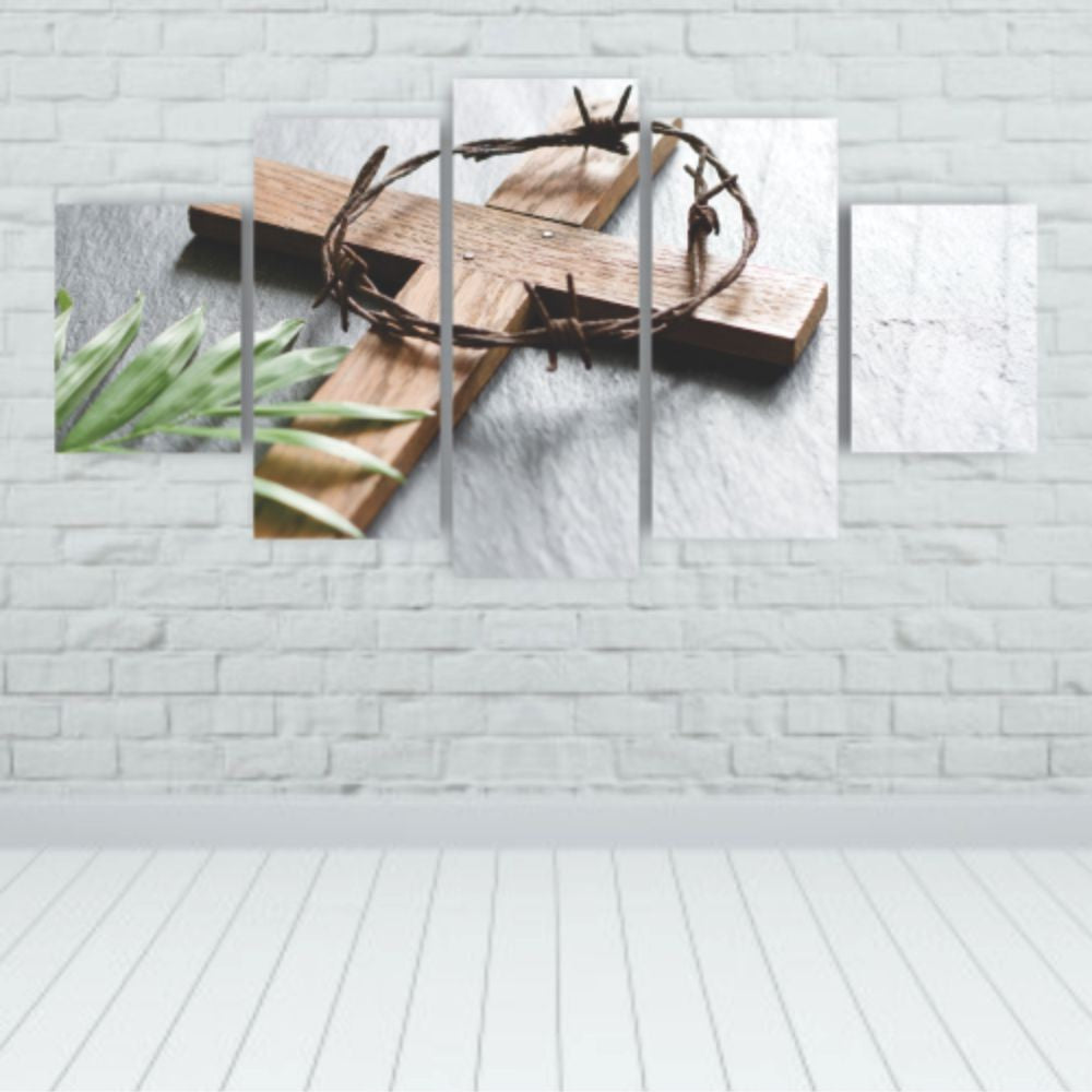 Quadros Decorativos Religioso Ramos e Cruz Jesus Cristo Mosaico MDF - Quadros Decorativos para Sala | Display de Festa Infantil