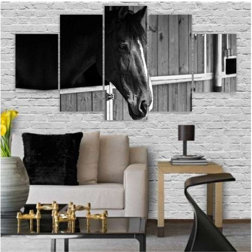 Quadros Decorativos Mosaico Cavalo Preto E Branco 115x60cm - Quadros Decorativos para Sala | Display de Festa Infantil
