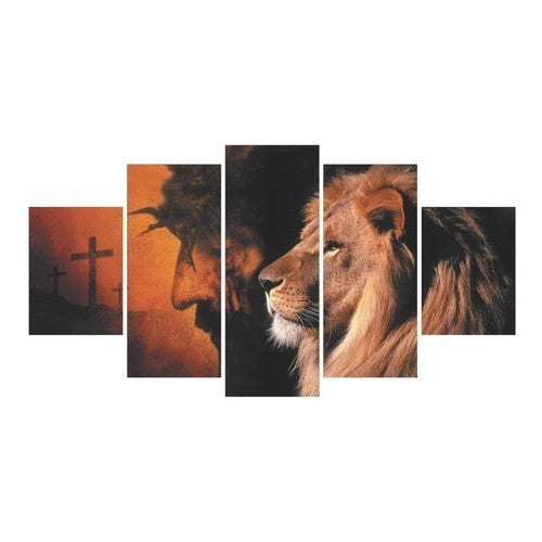 Quadros Decorativos Sala Leão Judá E Jesus + Cruz Religioso - Quadros Decorativos para Sala | Display de Festa Infantil