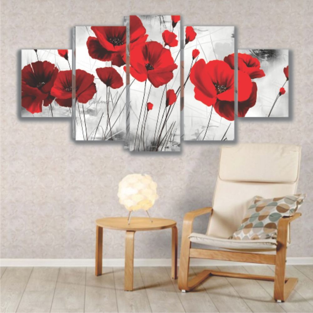 Quadros Decorativos Sala Quarto Flor Papoula Vermelha - Quadros Decorativos para Sala | Display de Festa Infantil
