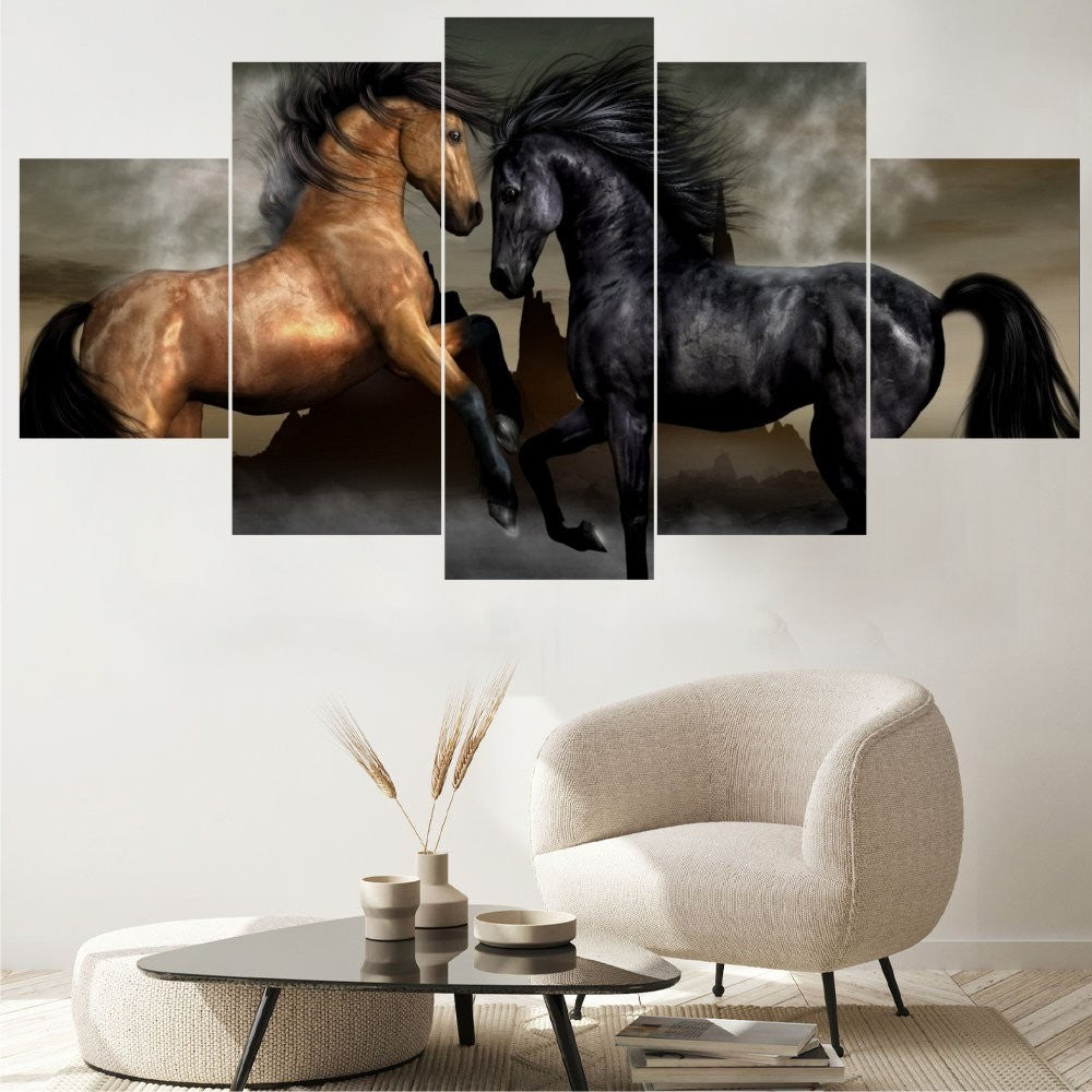 Quadro Decorativo Mosaico Cavalos no Combate - Quadros Decorativos para Sala | Display de Festa Infantil