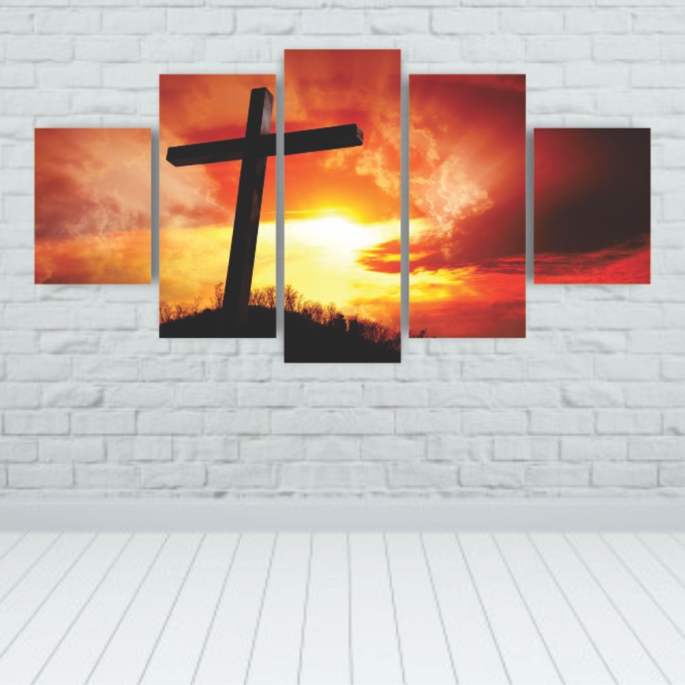 Quadros Decorativos Religioso Por do Sol Cruz - Quadros Decorativos para Sala | Display de Festa Infantil