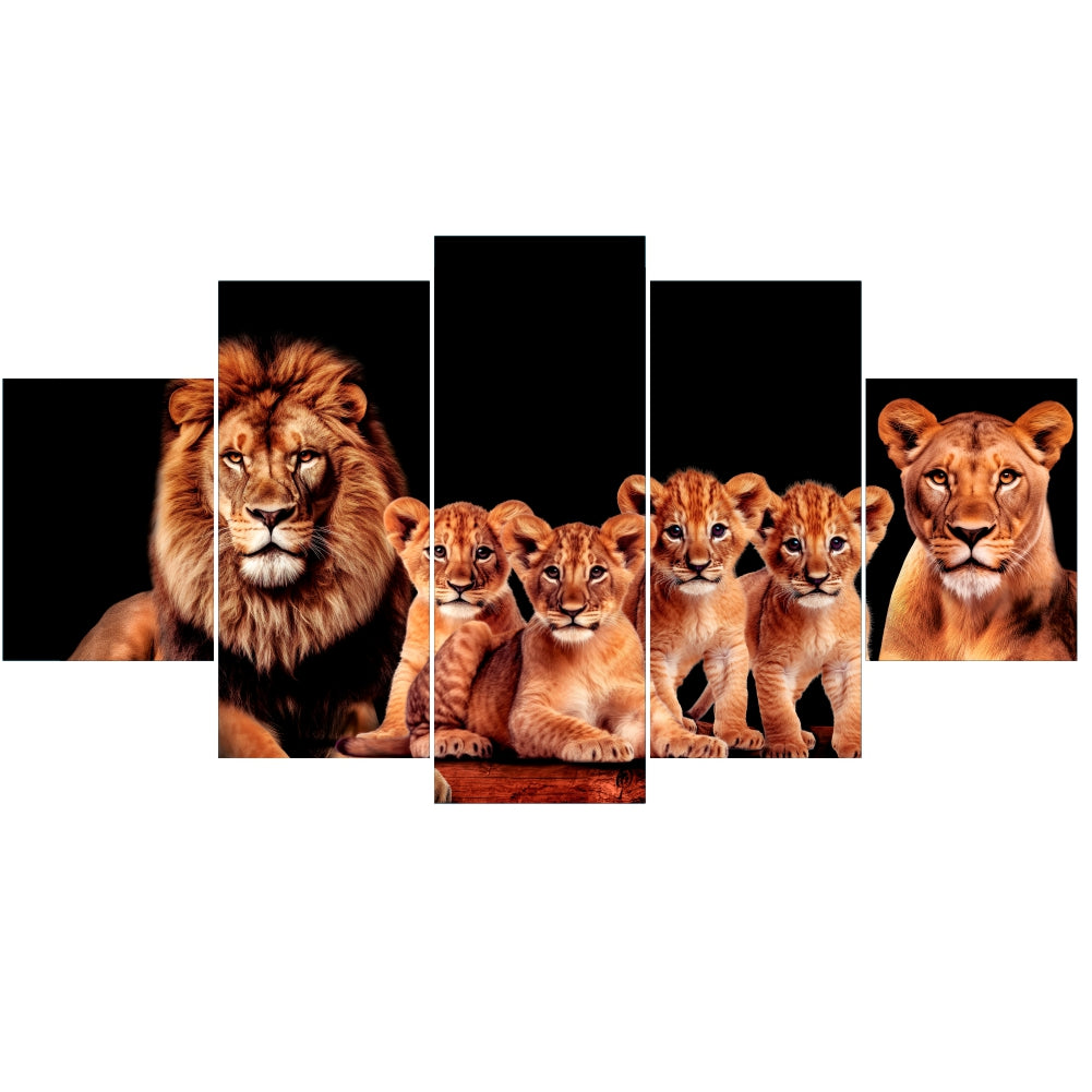Quadro Decorativo Mosaico Leões com 4 Filhotes - Quadros Decorativos para Sala | Display de Festa Infantil