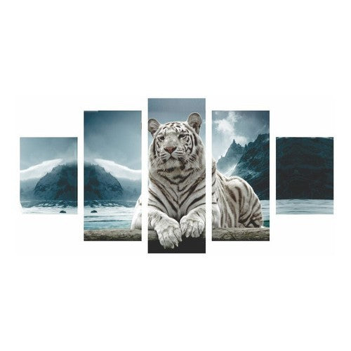 Quadros Decorativos Mosaico Tigre Branco Na Neve 115x60cm - Quadros Decorativos para Sala | Display de Festa Infantil