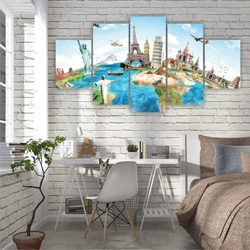 Quadros Decorativos Mosaico Viagem Ao Mundo 115x60cm - Quadros Decorativos para Sala | Display de Festa Infantil