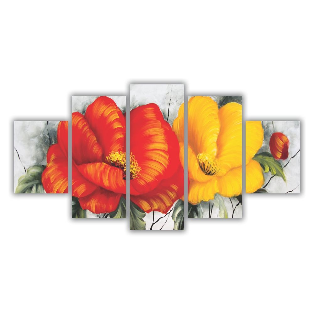 Quadro Decorativo Floral Flores Vermelhas e Amarelas 3 - Quadros Decorativos para Sala | Display de Festa Infantil