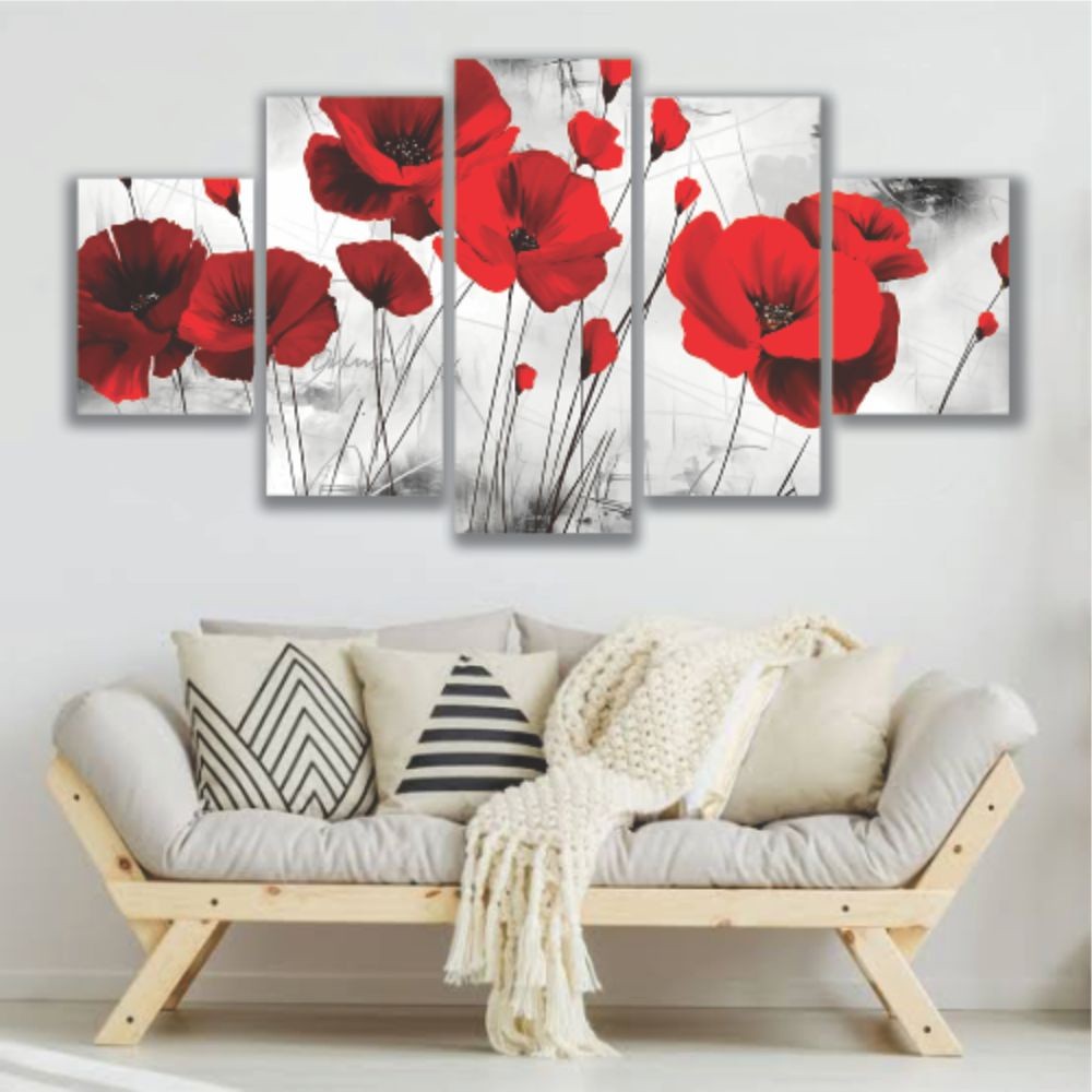 Quadros Decorativos Sala Quarto Flor Papoula Vermelha - Quadros Decorativos para Sala | Display de Festa Infantil