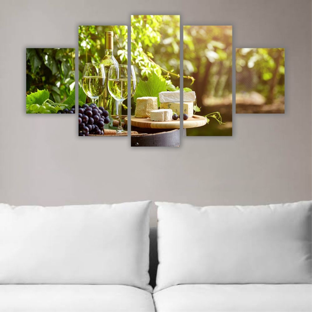 Quadro decorativo Taça de Vinho e Queijo - Quadros Decorativos para Sala | Display de Festa Infantil