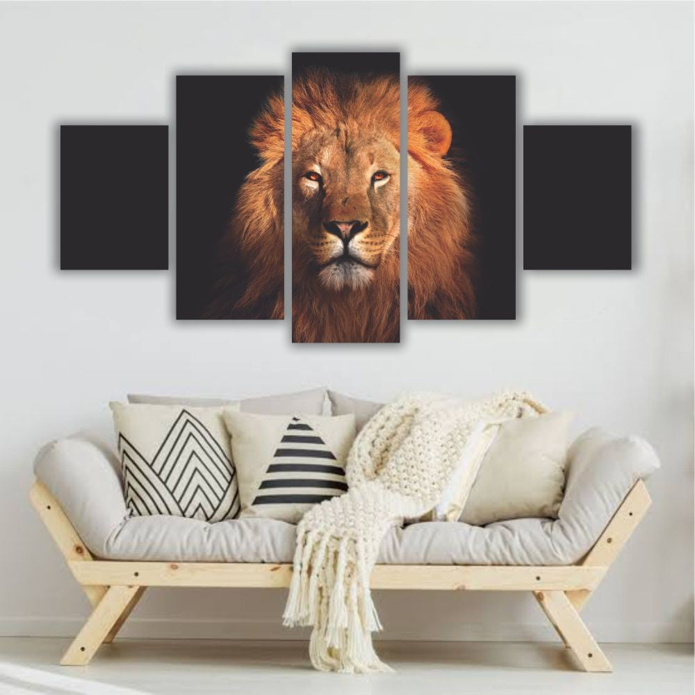 Quadro decorativo Leão de Judá Face Moderno Dourado - Quadros Decorativos para Sala | Display de Festa Infantil