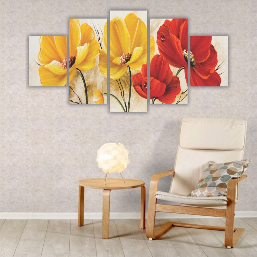 Quadro decorativo Flores Vermelhas e Amarelas - Quadros Decorativos para Sala | Display de Festa Infantil