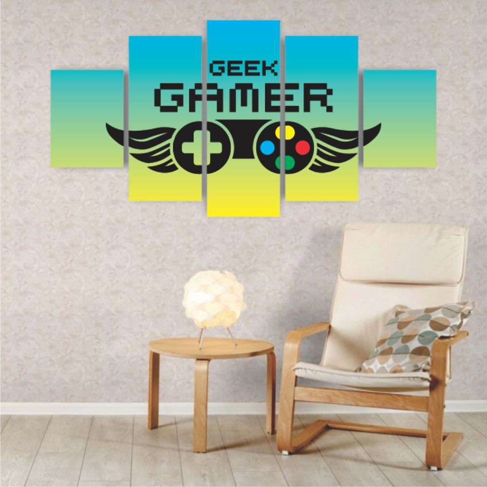 Quadros Decorativos MDF Gamer Geek Controle Azul Amarelo Sala Quarto - Quadros Decorativos para Sala | Display de Festa Infantil