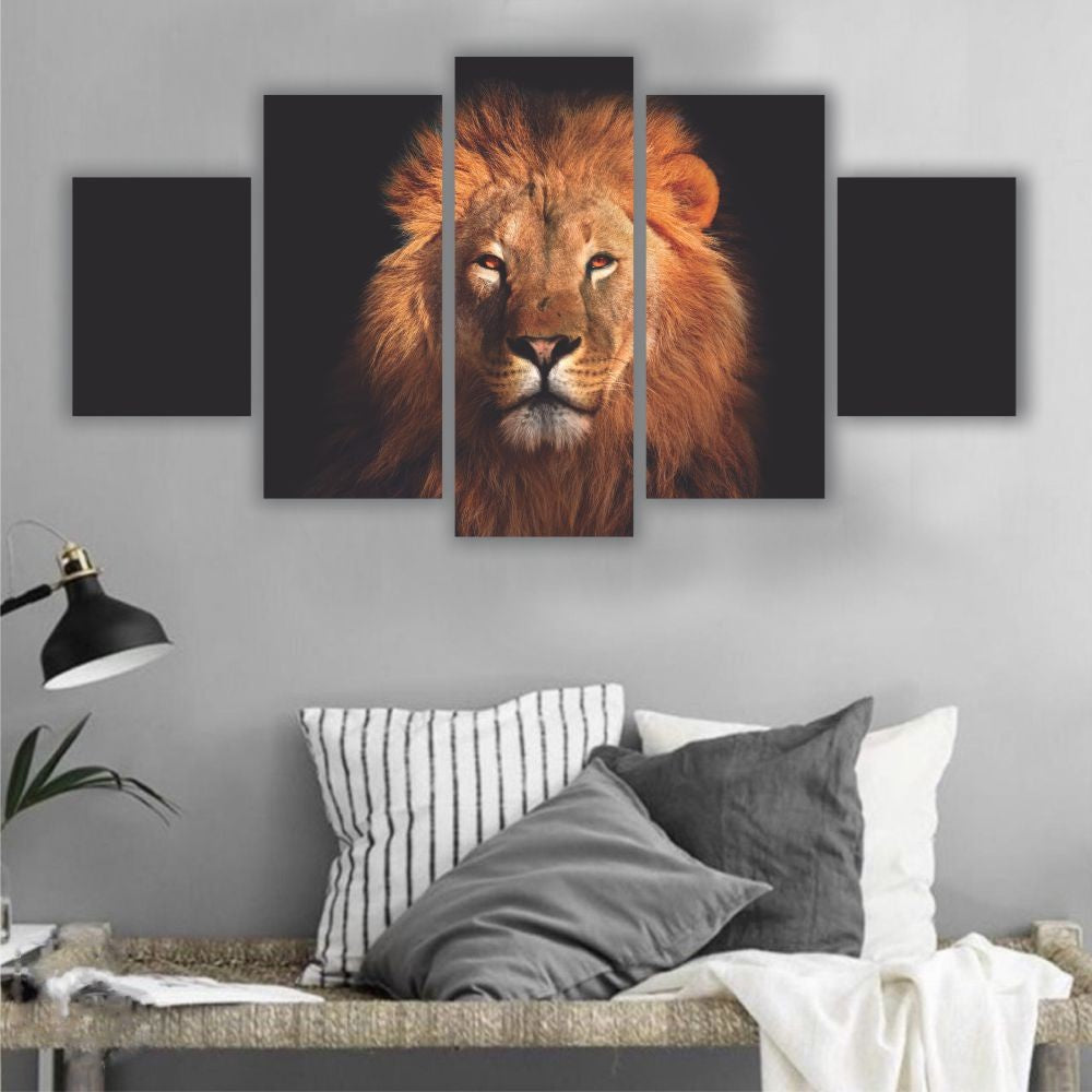 Quadro decorativo Leão de Judá Face Moderno Dourado - Quadros Decorativos para Sala | Display de Festa Infantil