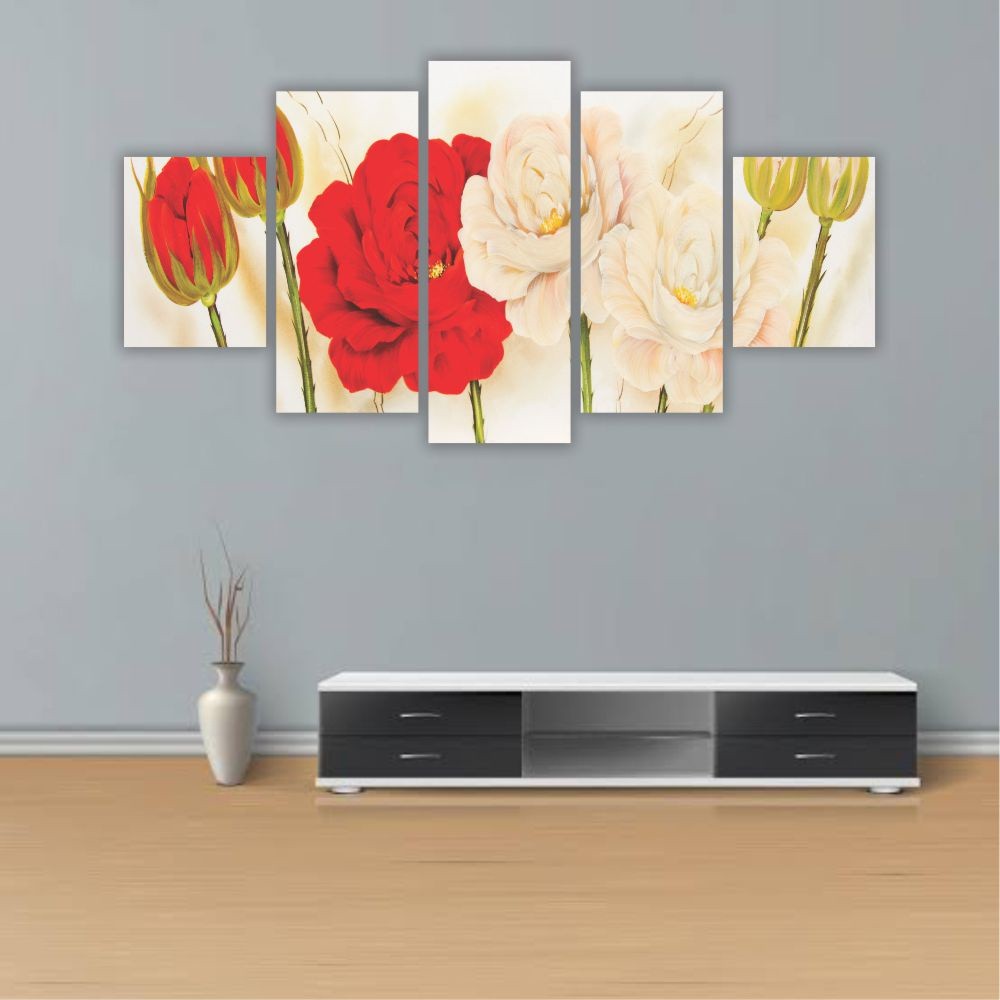 Quadro decorativo Floral Vermelho e Branco - Quadros Decorativos para Sala | Display de Festa Infantil