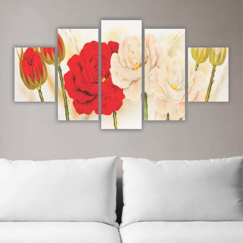 Quadro decorativo Floral Vermelho e Branco - Quadros Decorativos para Sala | Display de Festa Infantil