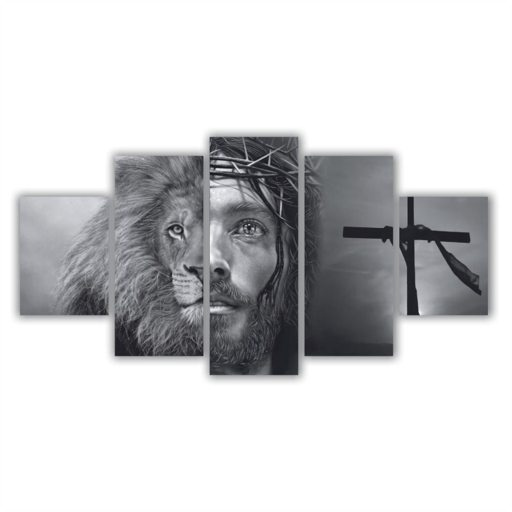 Quadros Decorativos Leão Juda E Jesus Faces Preto e Branco - Quadros Decorativos para Sala | Display de Festa Infantil
