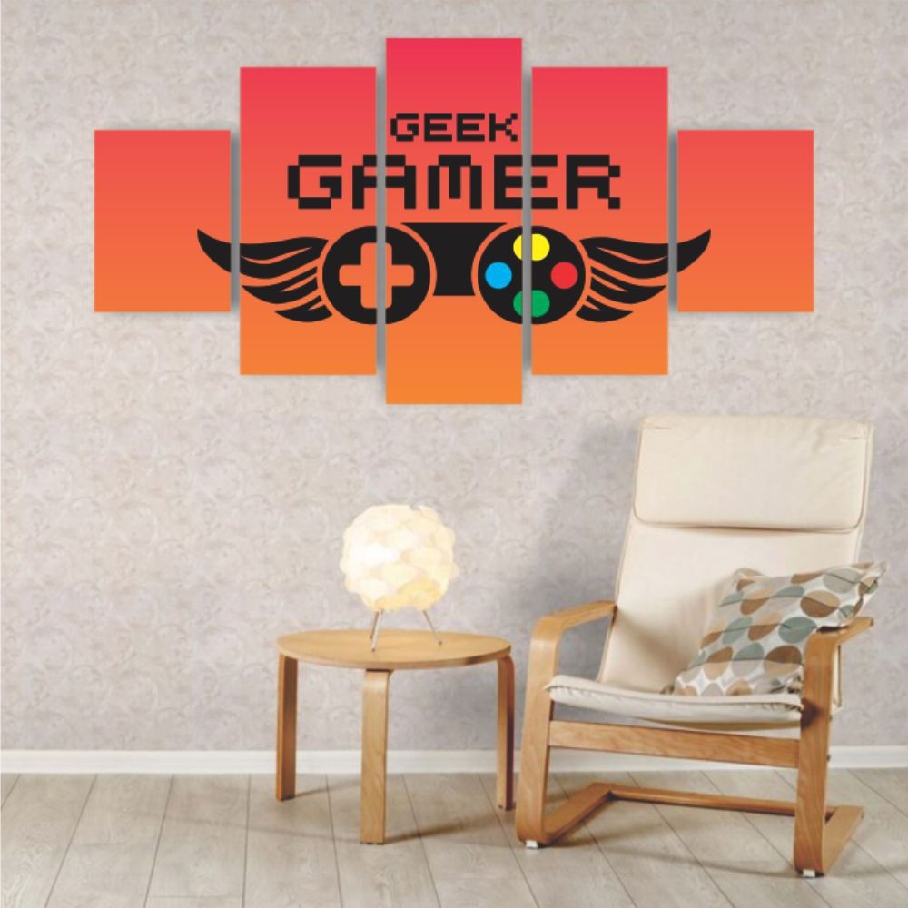 Quadros Decorativos MDF Gamer Geek Controle Laranja Sala Quarto - Quadros Decorativos para Sala | Display de Festa Infantil