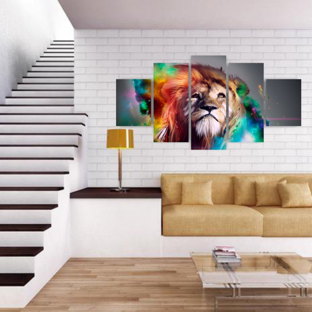 Quadros Decorativos MDF Leão de Judá em Chamas Colorido Sala Quarto - Quadros Decorativos para Sala | Display de Festa Infantil