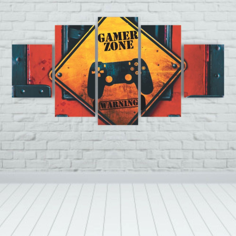 Quadros Decorativos MDF Gamer Zone Warning Area de Jogos Game Sala Quarto - Quadros Decorativos para Sala | Display de Festa Infantil