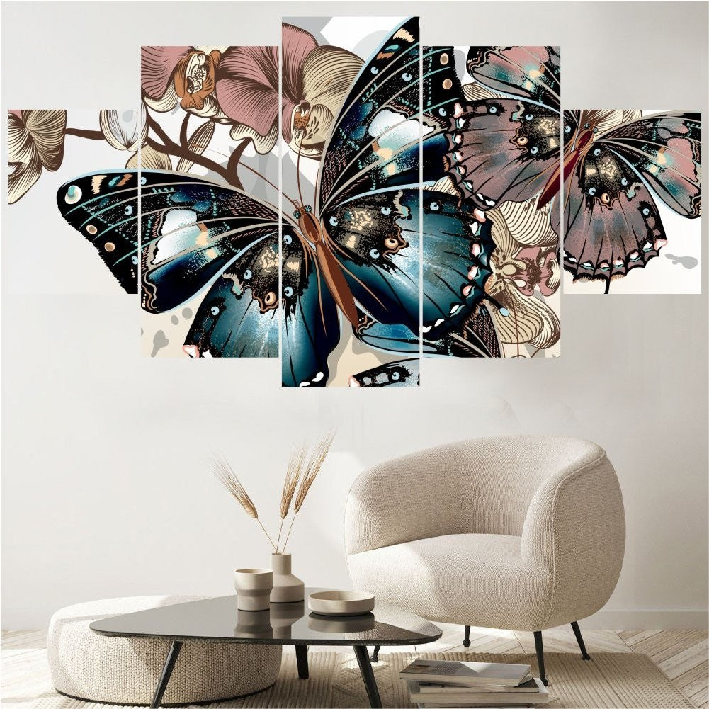 Quadro Decorativo Mosaico Borboletas Rose e Azul - Quadros Decorativos para Sala | Display de Festa Infantil