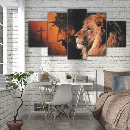 Quadros Decorativos Sala Leão Judá E Jesus + Cruz Religioso - Quadros Decorativos para Sala | Display de Festa Infantil