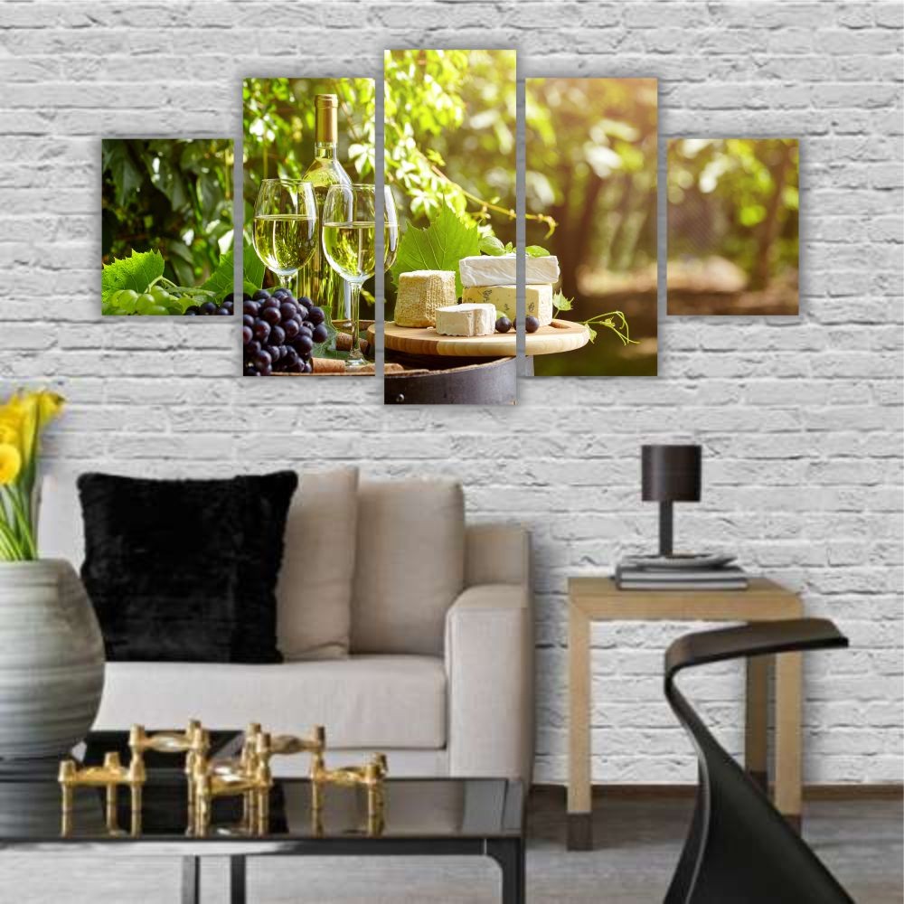 Quadro decorativo Taça de Vinho e Queijo - Quadros Decorativos para Sala | Display de Festa Infantil