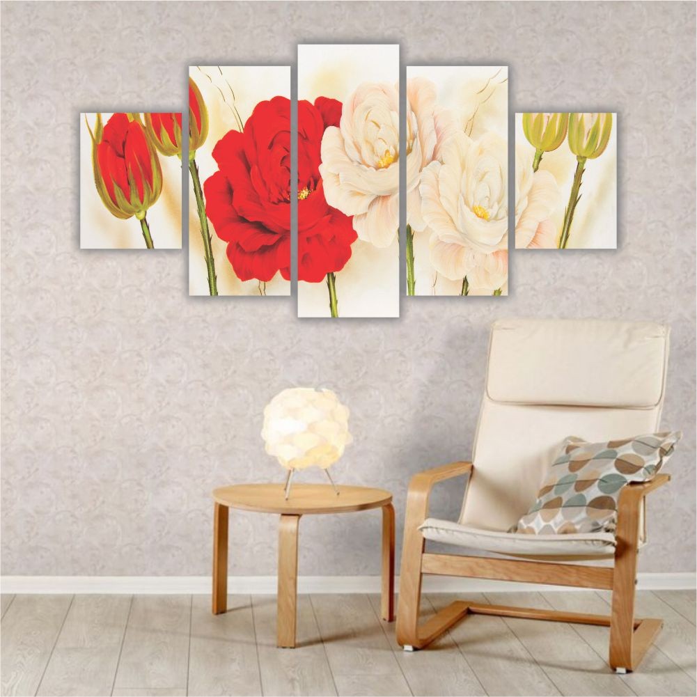 Quadro decorativo Floral Vermelho e Branco - Quadros Decorativos para Sala | Display de Festa Infantil