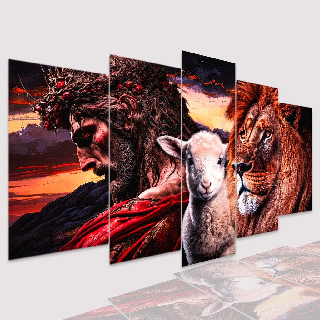 Quadros Decorativo Mosaico Leão, Cristo e Cordeiro - Quadros Decorativos para Sala | Display de Festa Infantil