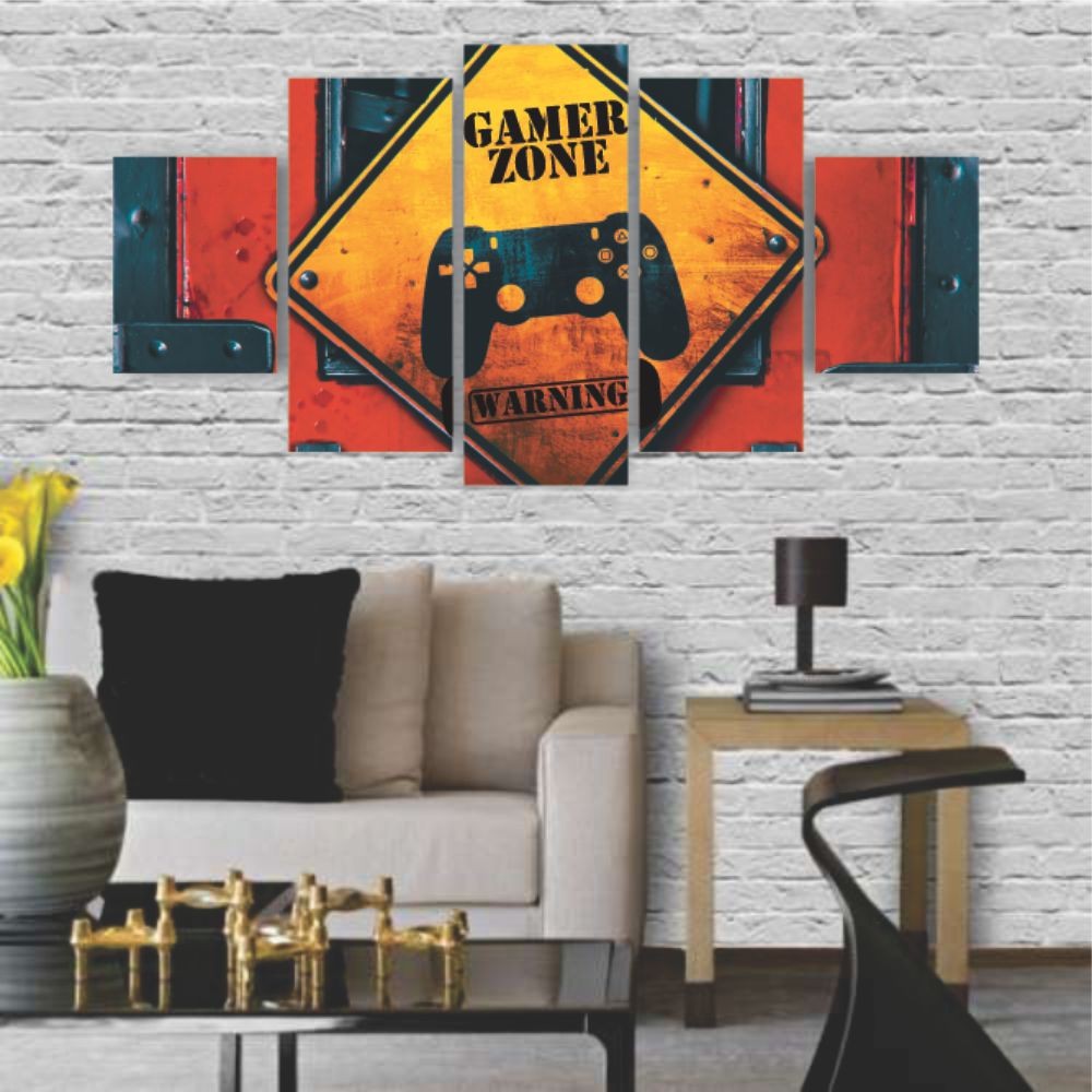 Quadros Decorativos MDF Gamer Zone Warning Area de Jogos Game Sala Quarto - Quadros Decorativos para Sala | Display de Festa Infantil