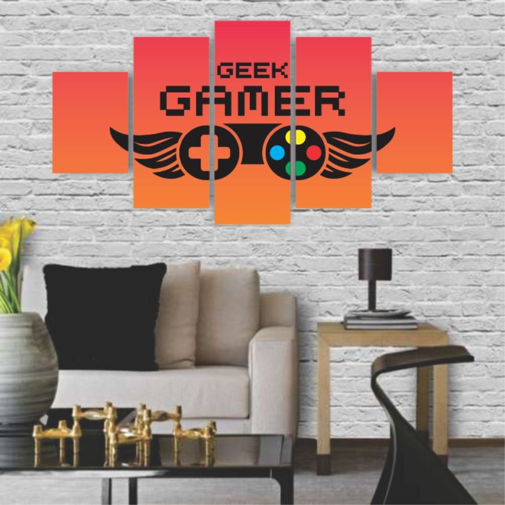 Quadros Decorativos MDF Gamer Geek Controle Laranja Sala Quarto - Quadros Decorativos para Sala | Display de Festa Infantil
