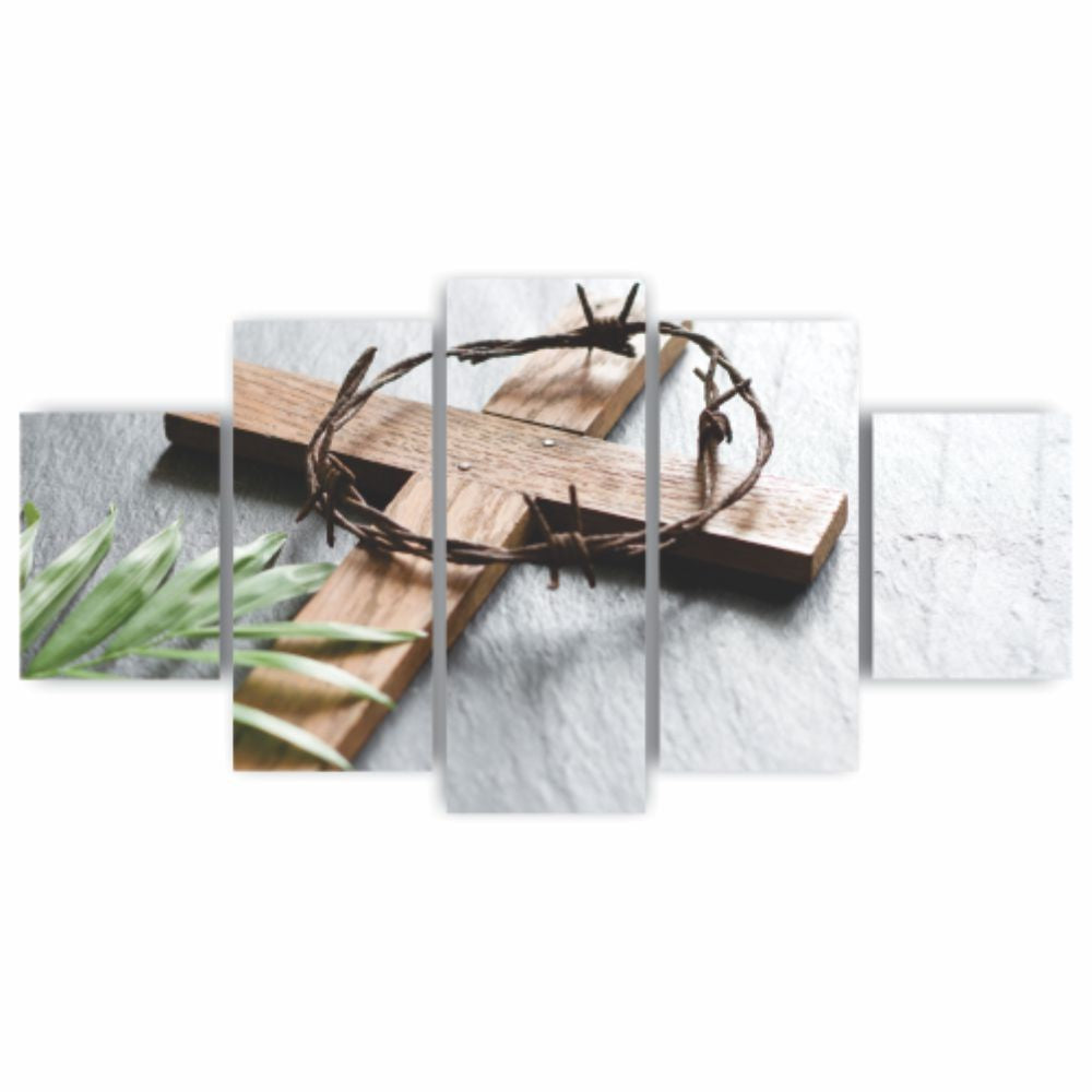 Quadros Decorativos Religioso Ramos e Cruz Jesus Cristo Mosaico MDF - Quadros Decorativos para Sala | Display de Festa Infantil