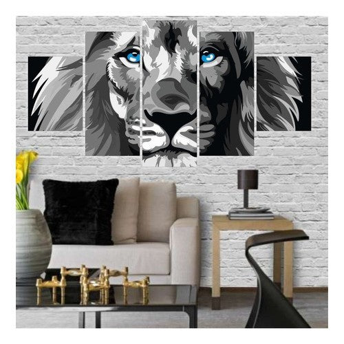Quadros Decorativos Sala Leão De Judá Cinza - Olho Azul - Quadros Decorativos para Sala | Display de Festa Infantil