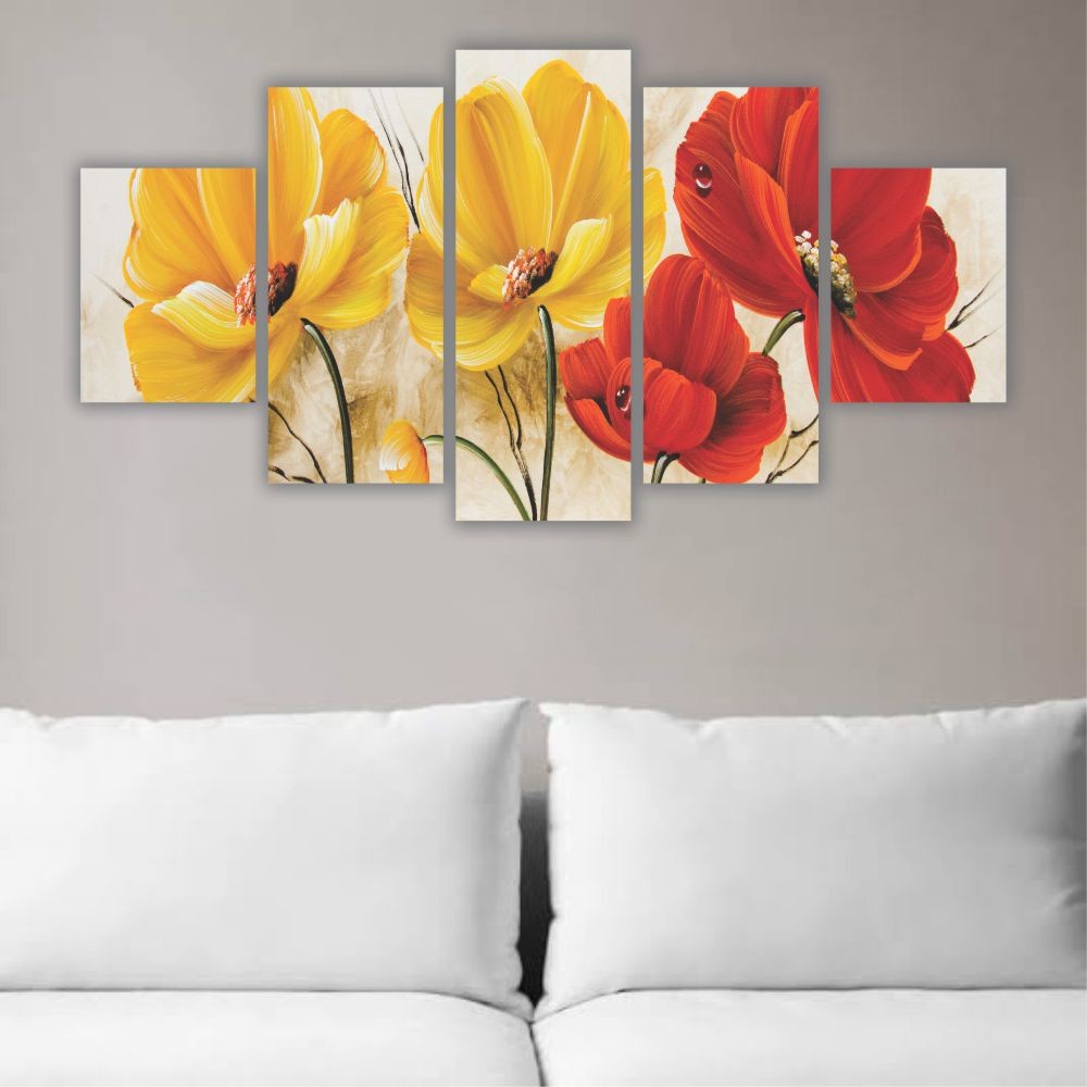 Quadro decorativo Flores Vermelhas e Amarelas - Quadros Decorativos para Sala | Display de Festa Infantil