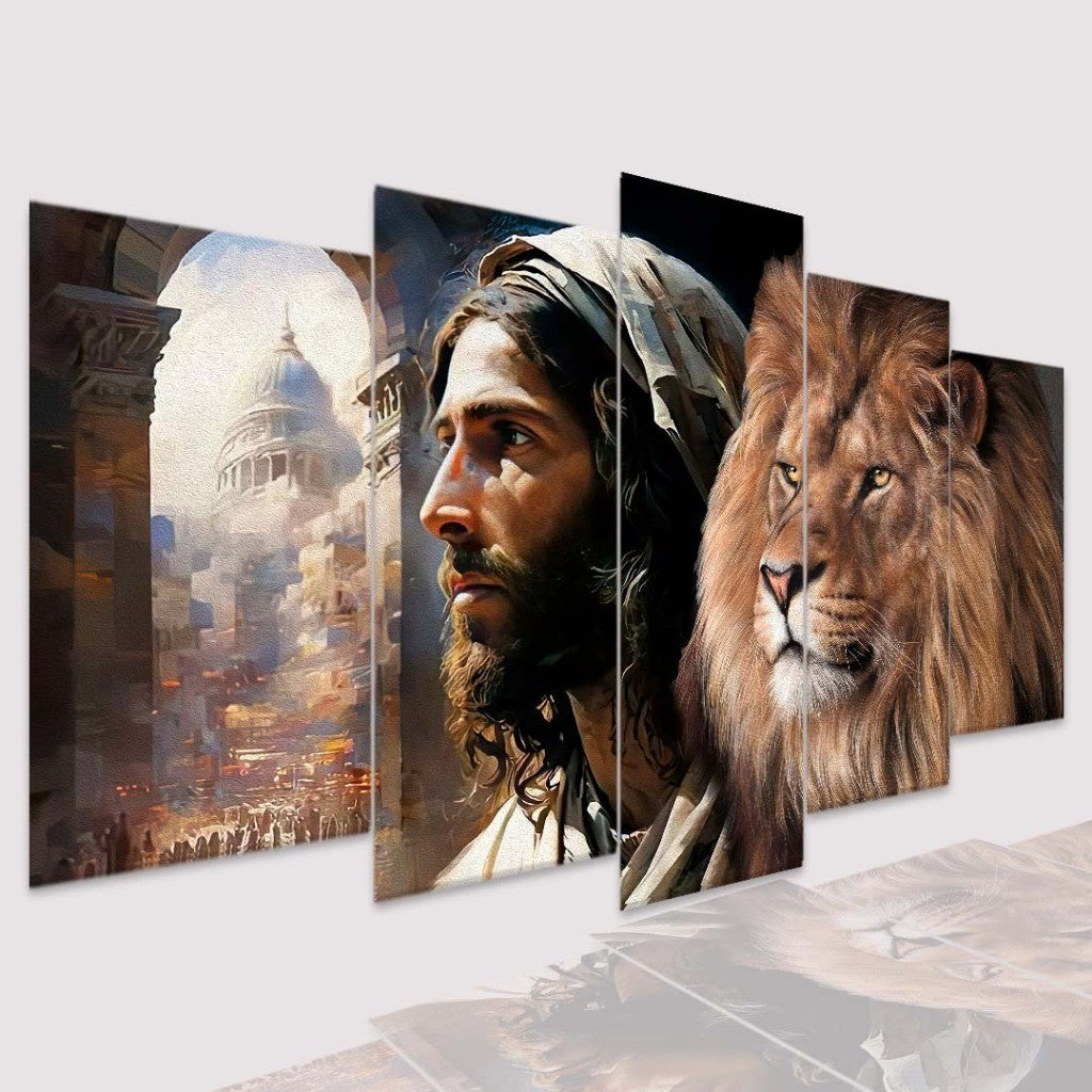 Quadro Decorativo Mosaico Leão, Cristo e Catedral - Quadros Decorativos para Sala | Display de Festa Infantil